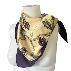 Silk Feel Lantern Print Square Scarf Lightweight Purple Classic